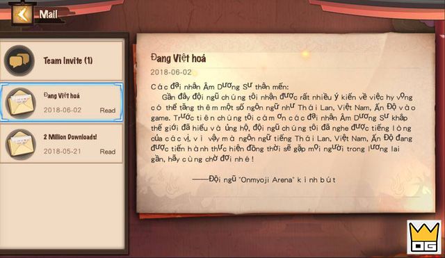 Một lá thư được đội ngũ Onmyoji Arena gửi tới account game thủ có IP Việt Nam đang gây sốt cả cộng đồng.