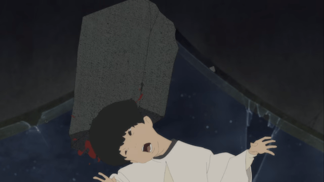 Cảnh phim Daichi bị đá rơi vào đầu xảy ra quá kinh khủng đối với một phim hoạt hình