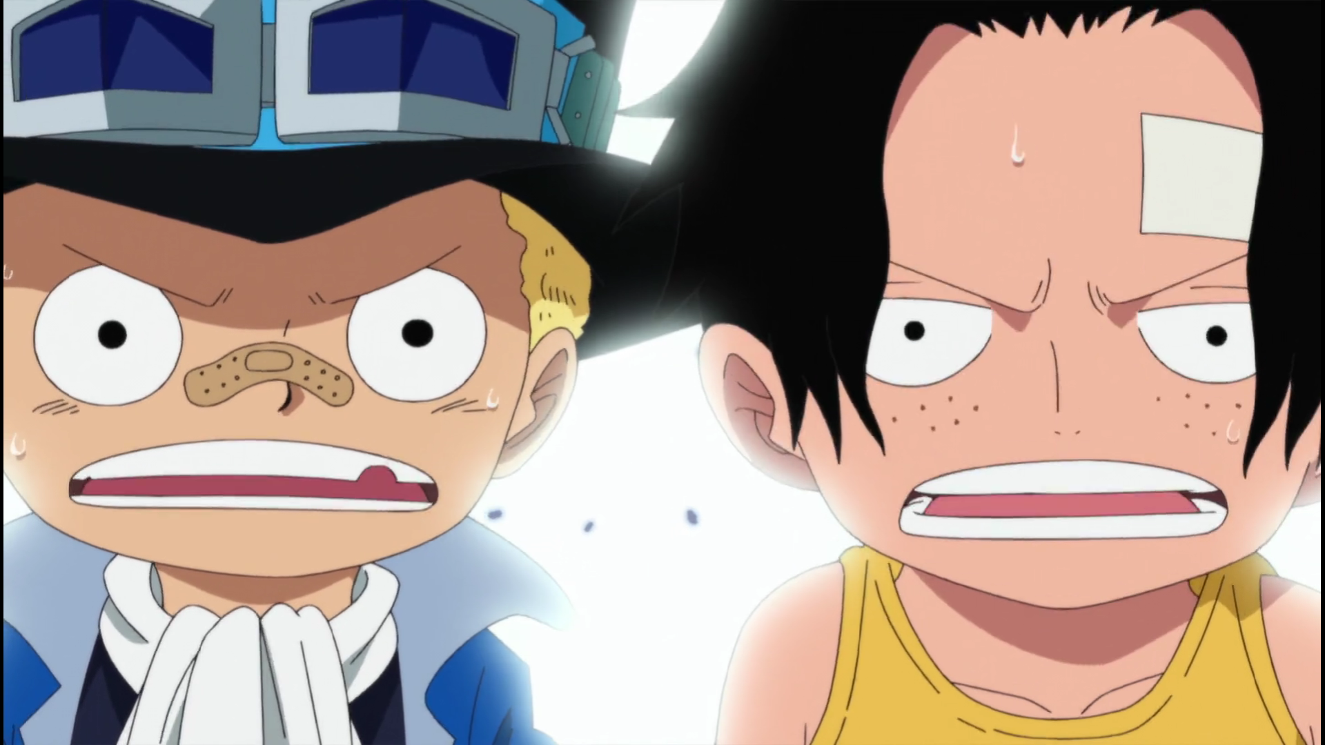 insert image of one piece's ace and sabo reacting to luffy 2's dream