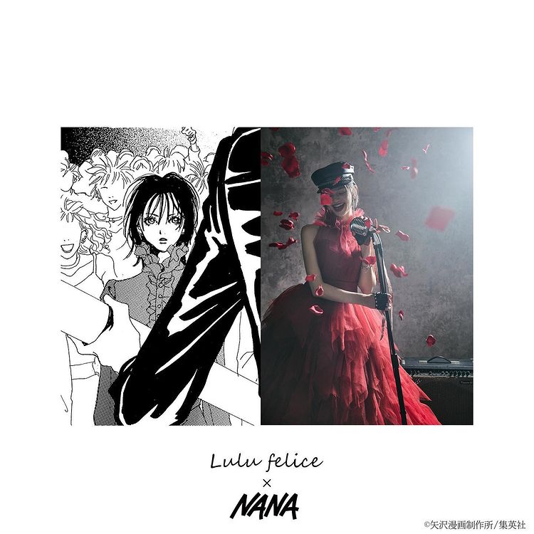 red dress lulu felice x nana with adjacent manga image