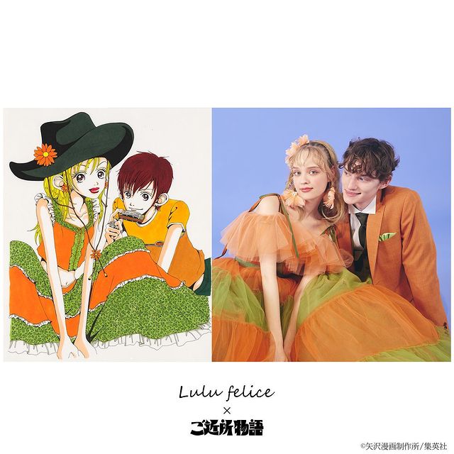 lulu felice x neighborhood story - dress and tuxedo - orange and lemon with manga art comparison